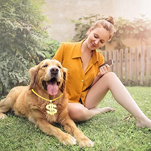 Funka Gold Chain Dog Collar Adjustable Cuban Link Dog Necklace With Crystal Dollar Sign Pendant Cute Fashion Pet Jewelry Chain Puppy Cat Costume Outfits Accessories With Extender Chain #TOP5