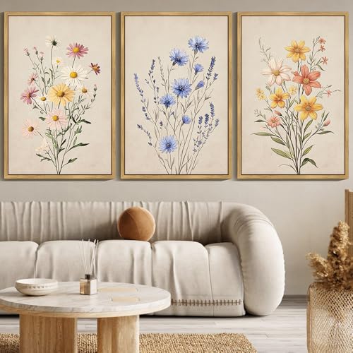 KUVIOKE Wildflower Bouquet Framed Wall Art Flower Painting Modern Colorful
