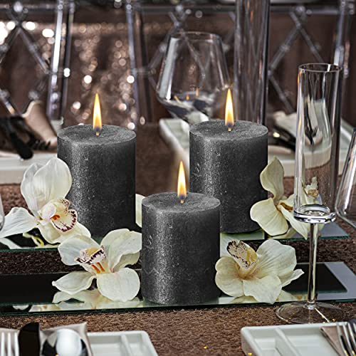 Bolsius 4 Pack Anthracite Shimmer Metallic Pillar Candles - 2.75 X 3.25 Inches - Premium European Quality - Natural Eco-Friendly Plant-Based Wax - Unscented Dripless Smokeless 35 Hour Wedding Candles #TOP4