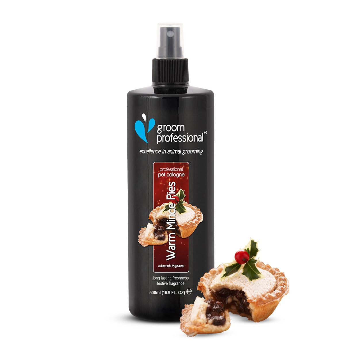 Groom Professional Colonia Warm Mince Pies para mascotas, excelencia en el aseo de animales, colonia para perros con un verdadero aroma festivo, fabricado en Reino Unido, 500 ml