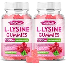 MEENCCD 2 Pack L-Lysine 1000mg Gummies, Lysine Supplement for Adults & Kids, Essential Amino Acid Supplement Supports Collagen Formation, Sugar-Free, Raspberry Flavor, 120 Count