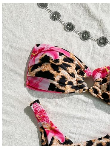 GORGLITTER Women's Strapless Bandeau Bikini Sets Cheetah Leopard Print High Cut String Thong Swimsuits3