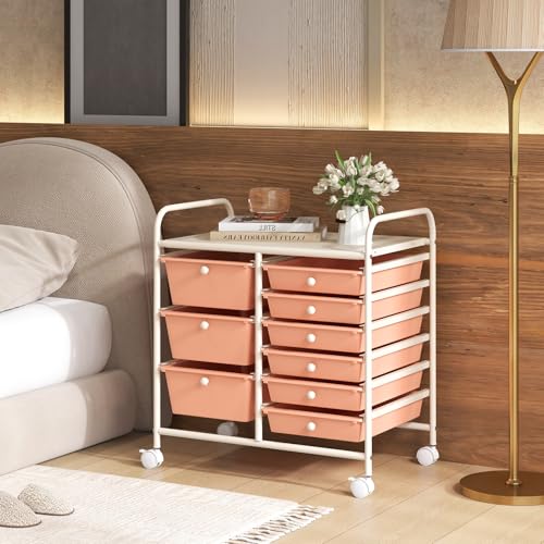 Image of LDAILY 9 Drawer Rolling Storage Cart, Rolling Cart with Drawers for Classroom, Art Supply Craft Organizer on Wheel with Metal Frame & Handles for Home Office School