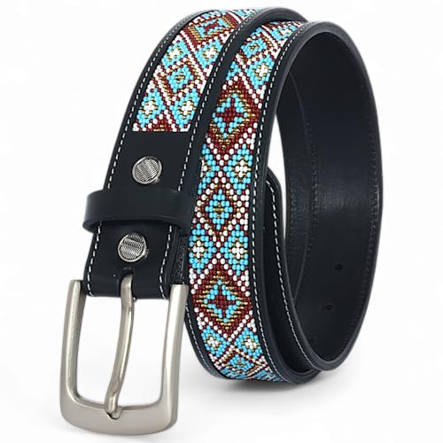 Black Leather Belt Full Bead Work, Bead Belt For Men/Women, 1.5" Cowboy Belt.4