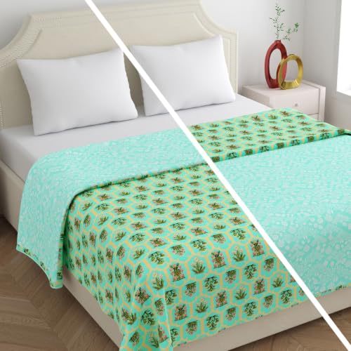 Image of Home Ecstasy 100% Cotton Mulmul Reversible Dohar for Double Bed 210 GSM (86 x 88 inches), Green