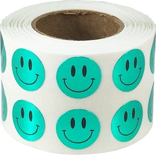 Metallic Green Happy Face Stickers 12.7 mm 0.5 Inch Round 1000 Count