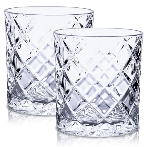 Raisaplin Whiskey Glasses Set of 2, 330ml/ 12oz Crystal Old Fashioned Heavy Freezable Rocks Barware Scotch Bourbon Whiskey Tumblers Snifter for Cocktail Drinks Rum Cognac Vodka Liquor Bar Gifts