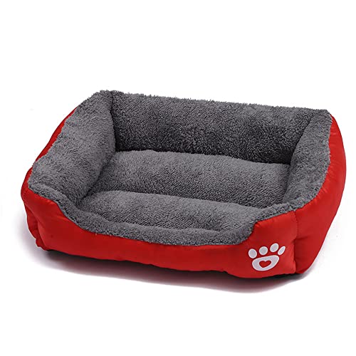 OUYUNKKA Cuccia per cani (S, 43 x 32 cm), quadrata, colore rosso, per cani e gatti di taglia media e piccola, morbida cuccia per gatti e gatti