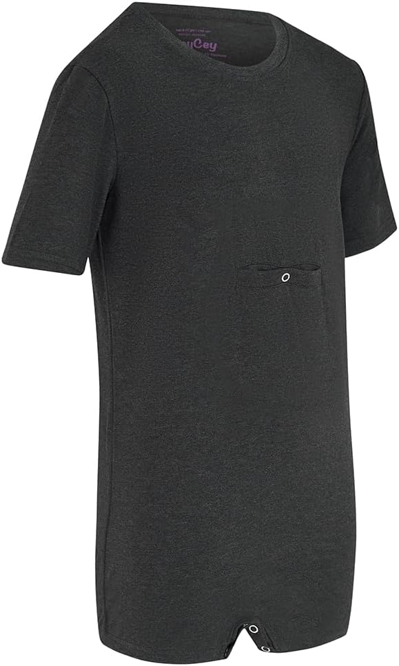 Kaycey Short Sleeve Popper Vest with Tube Access For People with Special Needs, Adaptive Bodysuit, Snap Closure, Cotton