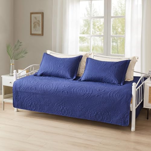Image of Hailea 3 Piece Navy Daybed Cover Twin Size Cozy Daybed Sets Bedding Double Sided Quilting Cover Set Geometric Print Bedspread Coverlet All Season for Twin Bed with 2 Standard Shams,39 inchx75 inch