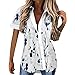 Xmiral Camicetta con Bottoni Stampati Floreali con Scollo a V Manica Corta da Donna Top Camicette Larghe Casual con t-Shirt Grembiule Camicia (M,Blu)