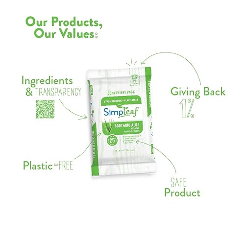 Miniatura 4 de Simpleaf Toallitas húmedas desechables con aloe vera, ecológicas, sin parabenos ni alcohol, hipoalergénicas y seguras para pieles sensibles, fórmula