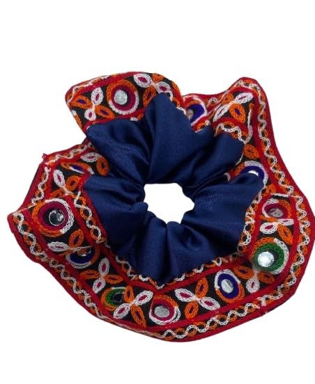 Navratri Special Hair Accessories Scrunchies Hair Bow Bun Tie Shell Kutchi Work lace