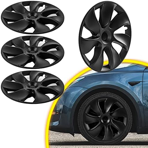 AMSPRAC for Tesla Model Y Hubcaps 19 Inch 2022 2023,Model Y Hub Cover,19" Wheel Hub Caps Protector Covers,Front Rear Wheel Cover Replacement,Matte Black 4PCS
