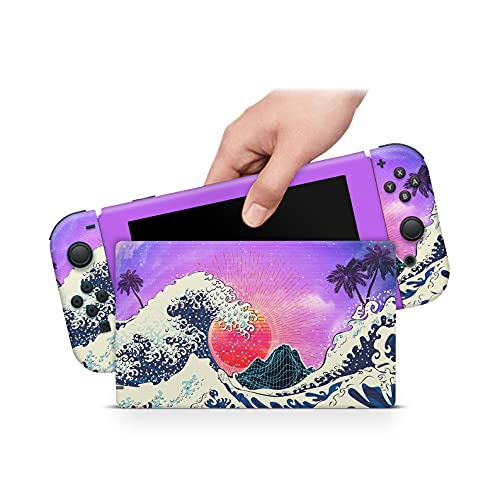 ZOOMHITSKINS OLED Switch Skin, Compatible with Nintendo Switch OLED Skin Wrap, Big Waves Anime Japanese Painting Ocean Sun Hurricane Sea Art, 3M Vinyl for Durable & Fit, Made in The USA