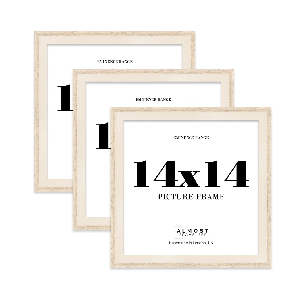 14x14" Oak Picture Frame - Rustic Wood Industrial Effect Photo Frame for Wall Display, Ideal for Posters, Prints & Home Décor, Wall Hooks, 32mm Edge - 3 Pack