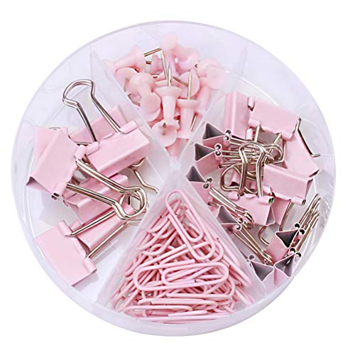 Younmi 72 Pcs Paper Clips Binder Clips Push Pins Set with Box for Office,School and Home Supplies