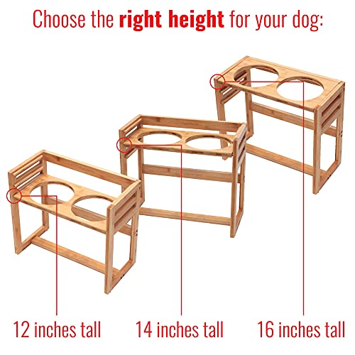 Adjustable Height Elevated Dog Bowls for Large Dogs by Pawfect Pets- 12”, 14”, or 16” Tall Raised Dog Bowl Stand with… - Image 2