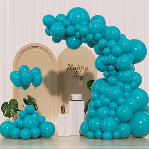 IXVAN Turquoise Blue Peacock Blue Balloons 145pcs Different Sizes 5in 10in 12in 18in Teal Aqua Latex Balloon Arch Kit Garland for Wedding Baby Shower Birthday Party Decoration