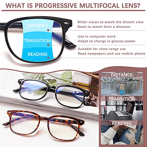 Stastend Progressive Multifocal Anti Blue Light Reading Glasses For Women And Men Fashion Eyeglasses Frame (3 Mix C1, 2.75, Multiplier_X) #TOP3