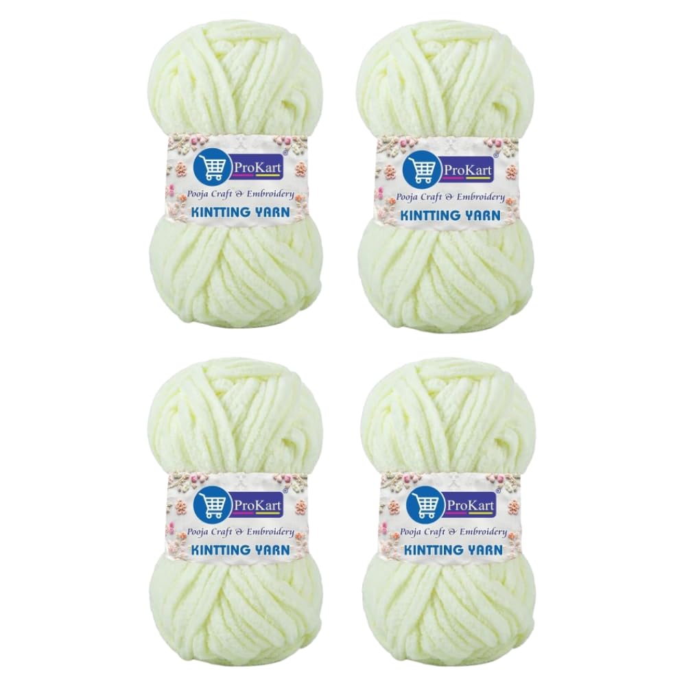 ProKart Premium Blankie Wool, Plush & Cuddly, Chenille Yarn Supersoft Hand Knitting Wool Ball | Blanket Thick/Mottu Yarn Ball Suitable for Hand Knitting and Crocheting for Baby, Adult, Sweaters, caps, Throws, Home Furnishing, Scarves, Blankets (Cream, 100gms x 4 Pack)