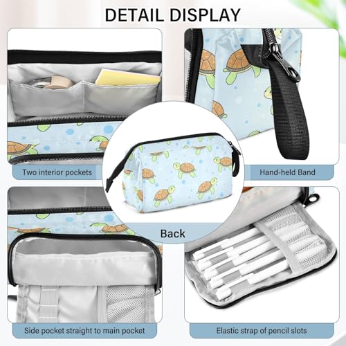 Image of Cartoon Turtles Blue Pencil Case Pouch Big Capacity Pencil Bag Box Organizer Pen Case with Compartmens Stationery Organizer for Teen Girls Boy College Women School