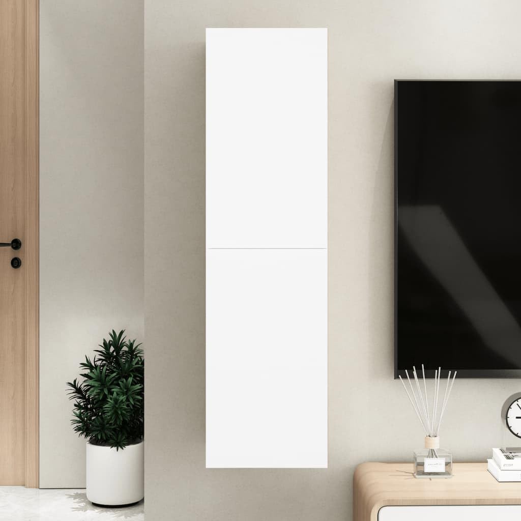 Mueble de TV colgante blanco 30,5 x 30 x 110 cm de material de madera moderno con 2 estantes, soporta hasta 60 kg, ahorra espacio, para salón, dormitorio, pasillo