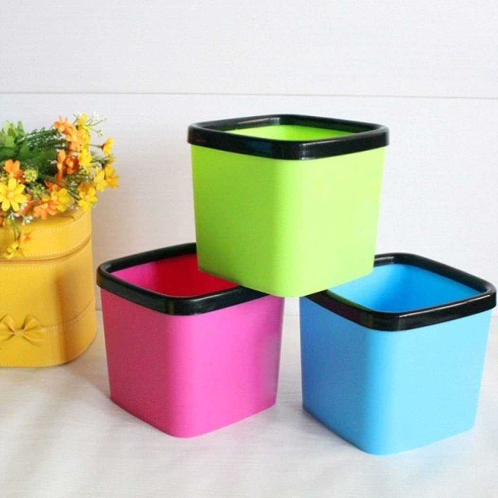 Kosz na śmieci Kosz na śmieci Creative Square Plastikowe śmieci Desktop Can Mini Grube i trwałe kosz na śmieci bez pokrywy Najlepsze przedmioty stylu życia (Color : Pink)