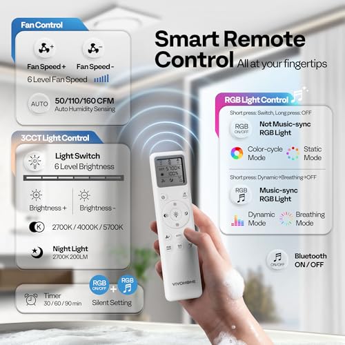 Image of VIVOHOME RGB Bathroom Exhaust Fan with Bluetooth Speaker (160-110-50CFM)