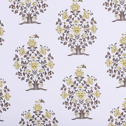 Image of Homestan 100% Cotton Block Print Long Door Curtains 9 Feet Long Set of 2 with Stainless Steel Grommets for Home Decor (9 X 4.5 Feet, Yellow)
