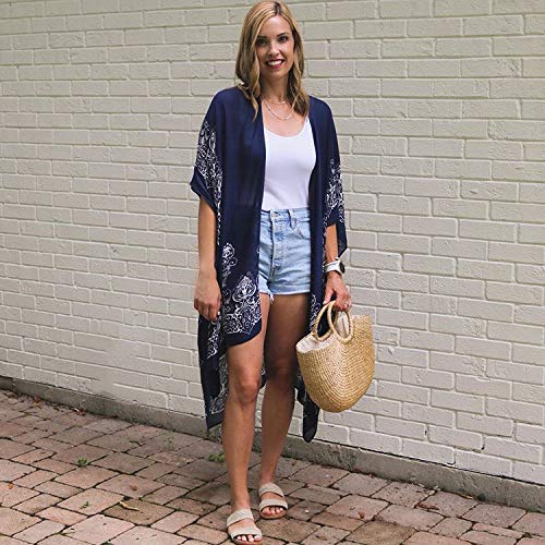 Breezy Lane Kimonos for Women Swimsuit Coverup Beachwear Kimono Cardigans with Blue Bohemian Floral Print