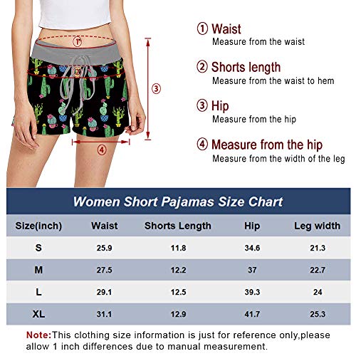 RAISEVERN Womens Pajama Shorts Bottoms Sleep Shorts Black Cactus Print Lounge Shorts Boxer Shorts Pj Shorts S - Thumbnail 6