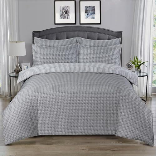 Majestic Giftware Madison Linen 4 Pcs 48" Full Size Duvet Bedding Set (BL102-48F-2-4pcs) Cambridge - Gray 300 Thread Count Cotton Sateen | 1 Fitted Sheet, 1 Duvet, 2 Pillowcases