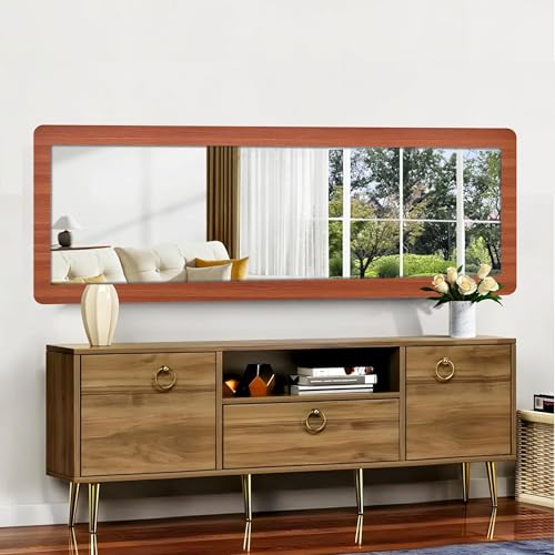 Image of Creative Arts n Frames 21 x 51 inch Full Length Dressing Chevel Long Fiber Wood Rectangular Framed HD Mirror Home Wall Living Room Decor Items (Umber Walnut Color Framed HD Mirror)