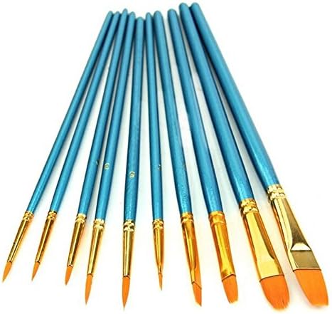 10 Pcs Round Pointed/Flat Tip Nylon Hair Watercolor Artist Paint Brush Set