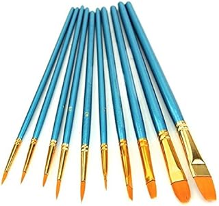 10 Pcs Round Pointed/Flat Tip Nylon Hair Watercolor Artist Paint Brush Set