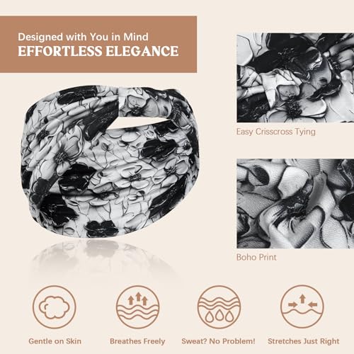 Image of AWUMBUK Wide Headbands for Women Knotted No Slip Head Bands Soft Turban Headband Hair Accessories Boho African Solid Color Head Wraps for Women Yoga Workout Pack of 6(Boho)