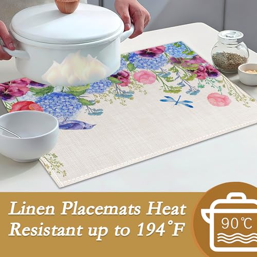 Vintage Floral Botanical Butterfly Placemats Set of 6, 12x18 Inch Waterproof Stain Resistant Linen Table Placemats Summer Seasonal Farmhouse Kitchen Party Decor Home Decor by ZIHONSE - Used condition - Image 3