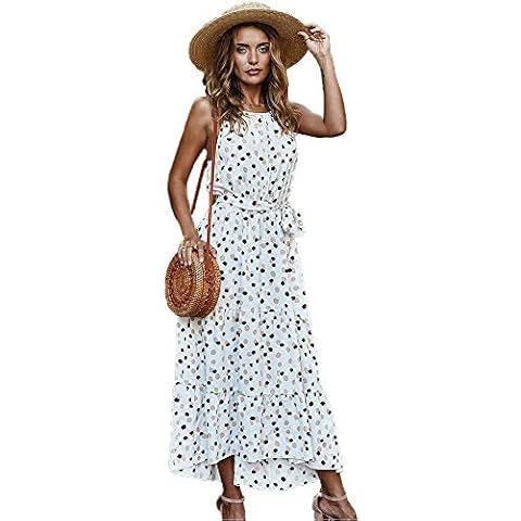 Vestido iMixCity sin Espalda de Lunares de Verano con Volantes en el Tobillo Cover