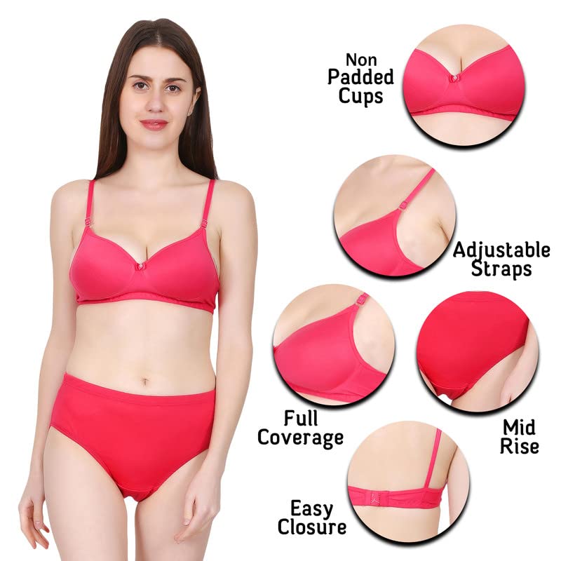 Image of WomenSolid Printed Non-Padded Non-Wired Bra Panty Lingerie Set of 3 S to 3XL