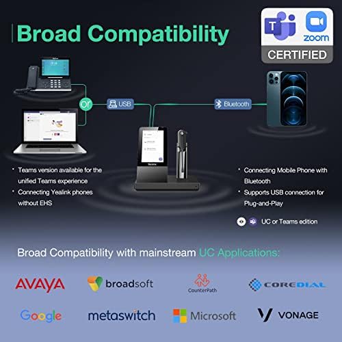 Yealink WH67 Wireless DECT Headset System Teams Certified, Connect to PC/Mac, Office Desk Phone via USB-A or to Cell Phone via Bluetooth, Speakerphone, Single Ear Headset with Microphone,7H Talk Time
