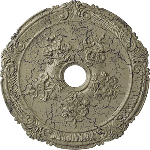Ekena Millwork Attica with Rose Ceiling Medallion, Castle Stone Crackle