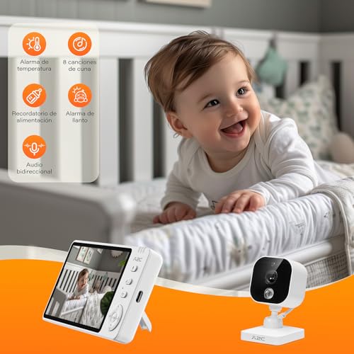APPS2Car 2-In-1 Camara Vigilancia Bebe Coche,5'' Pantalla 1080p HD Vigilabebes con Camara y Audio,con Sensor de Temperatura Sin WiFi,Visión Nocturna,VOX Bidirecciona,Baby Monitor Coche y Casa - imagen 3