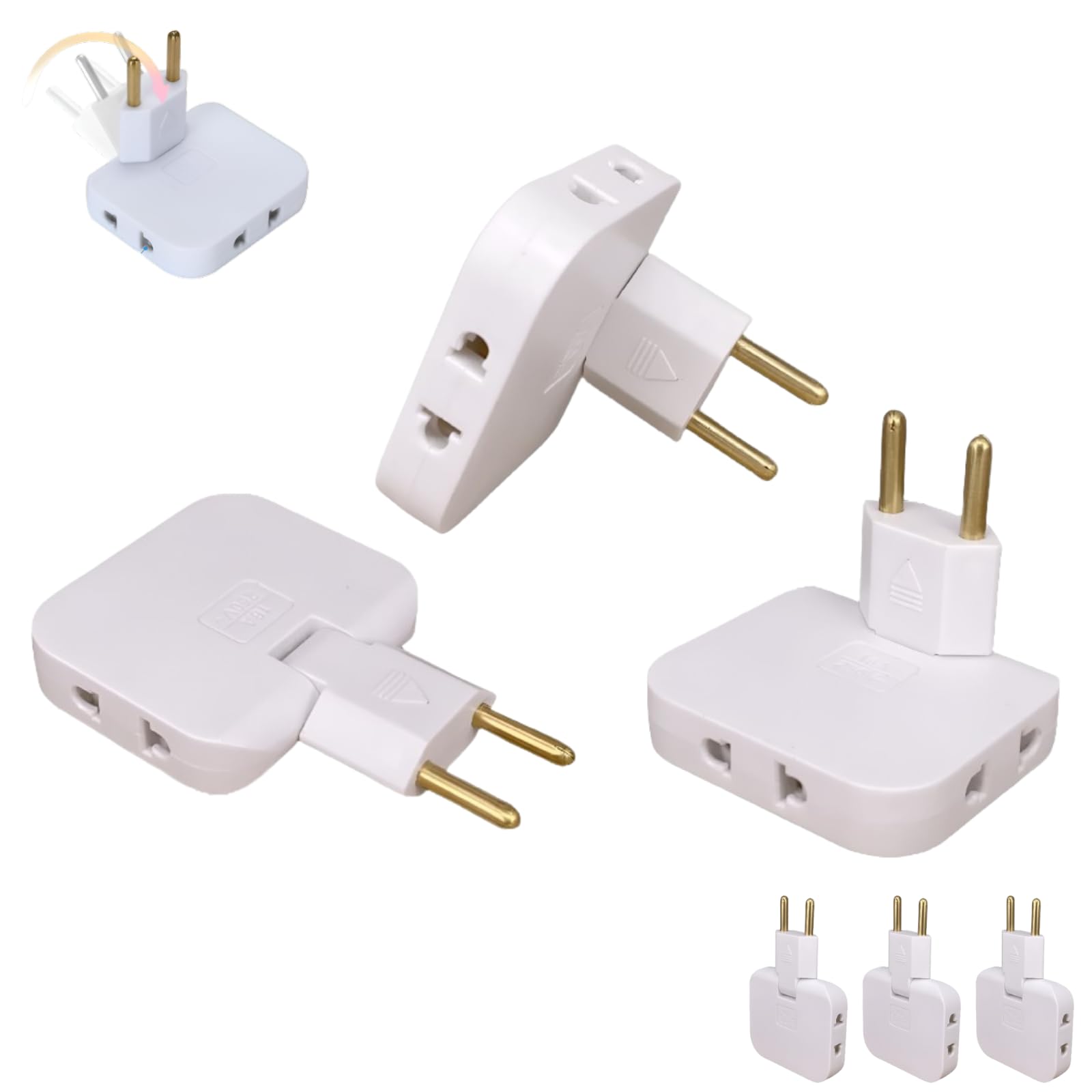 Pack 3 Ladrón Enchufe Plano múltiple de Pared de 3 Tomas con Cabezal Giratorio 1