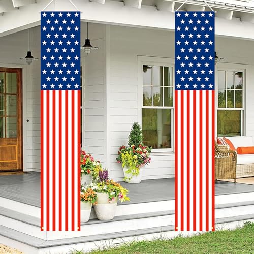Patriotic Decorations - 4th of July Decorations Outdoor Hanging American Flag Banners Porch Sign for Veterans Memorial Labor Presidents Flag Election Day