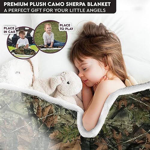 Image of TrailCrest Baby Camo Blanket Infant Camo Accent Soft Sherpa and Plushed Lined Coral Fleece Swaddle, Toddler Stroller Blanket Gift Blanket (Everest White)