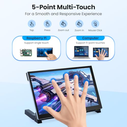 Image of 7 Inch Touchscreen Monitor for Raspberry Pi 5 /4 /3, 1024 x 600 IPS Display with 5-Point Touch Capacitive Screen, Plug and Play, Compatible with Raspberry Pi, Banana Pi, Jetson Nano