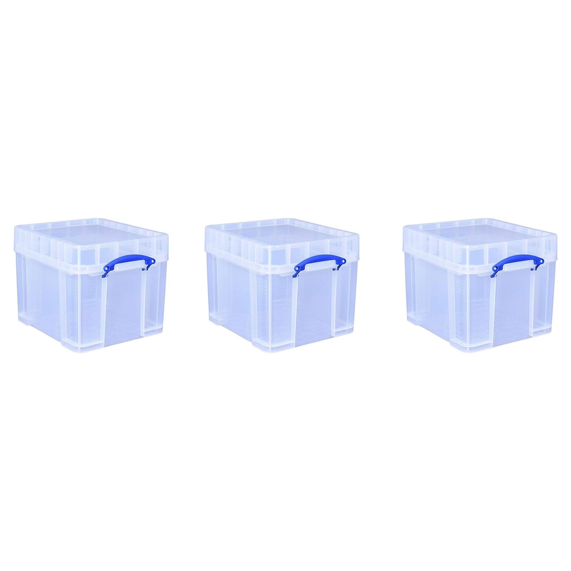 Really Useful Box 35 Liters Transparent Storage Container with Snap Lid and Clip Lock Handle for Lidded Home and Item Storage Bin, 6 Pack