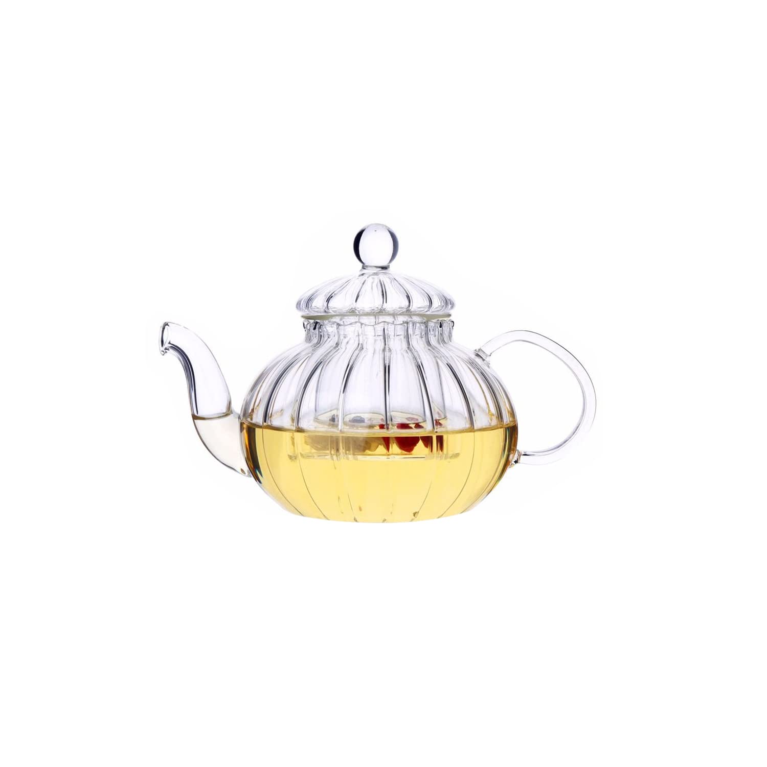 Iuoklu Green/Black Glass Teapot With Infuser Borosilicate Glass Clear Kettle Blooming & Loose Leaf Teapots Stovetop Safe Striped Pumpkin Pot High-Temperature Tea Maker,