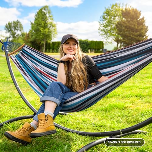 Image of SUNCREAT Hammocks Outdoor Camping Heavy Duty Travel Hammock, Blue & Red